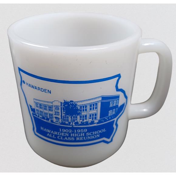 Hawarden IA Set of Vtg Milk Glass Coffee Cups 1982 Glasbake 1902-1959 Reunion - Picture 5 of 7